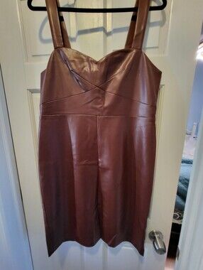 French Connection Chocolate Brown Faux Leather Midi Dress